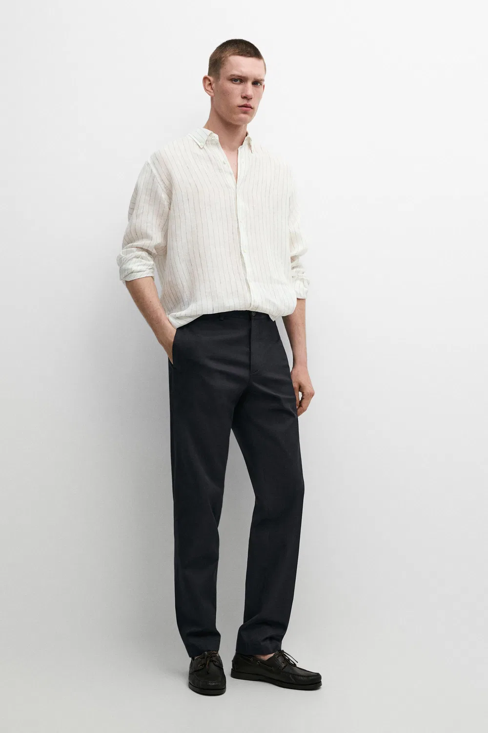 Брюки узкий крой из смесовой хлопковой ткани Massimo Dutti, темно-синий