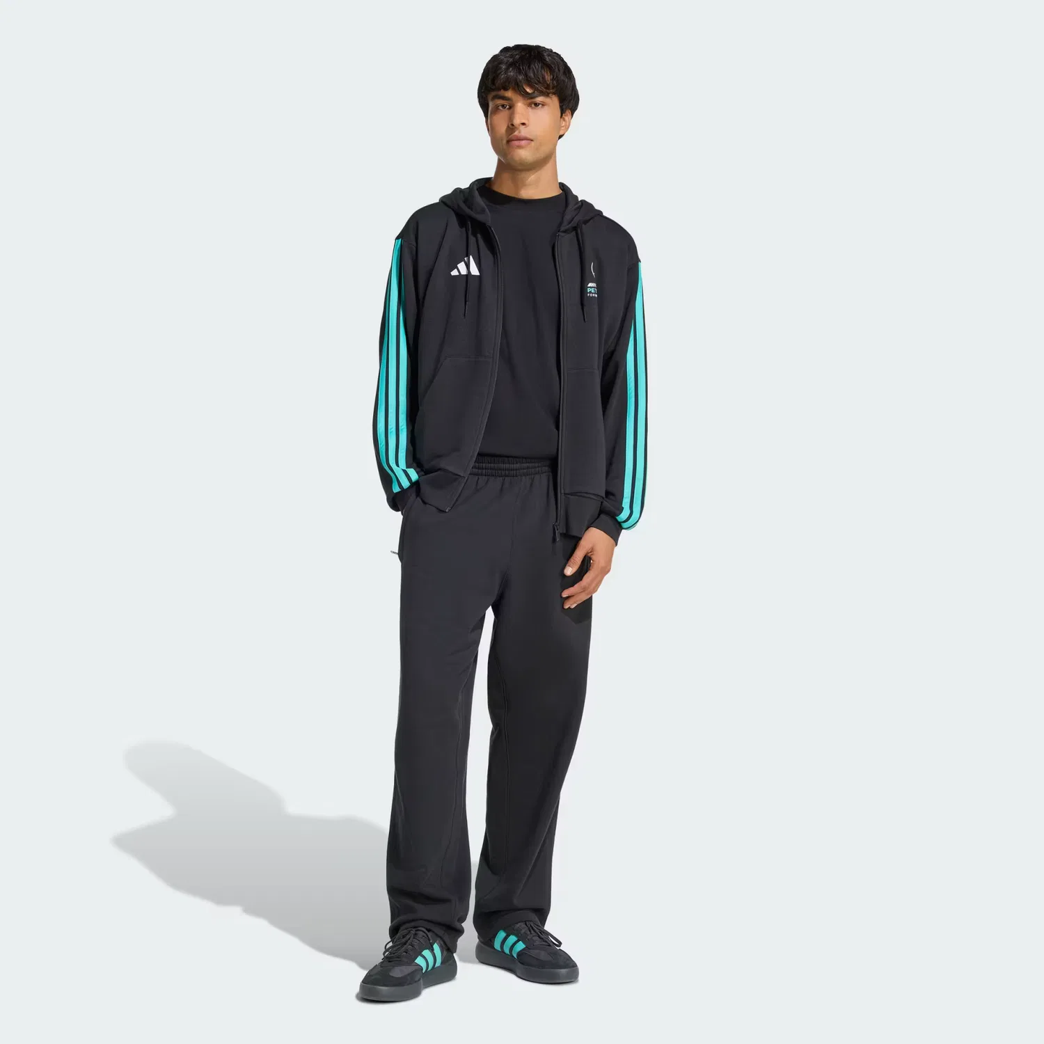 Мужская толстовка на молнии с приспущенным плечом Mercedes-AMG Petronas Formula 1 Team DNA Adidas Performance, черный/semi mint rush — фото 4