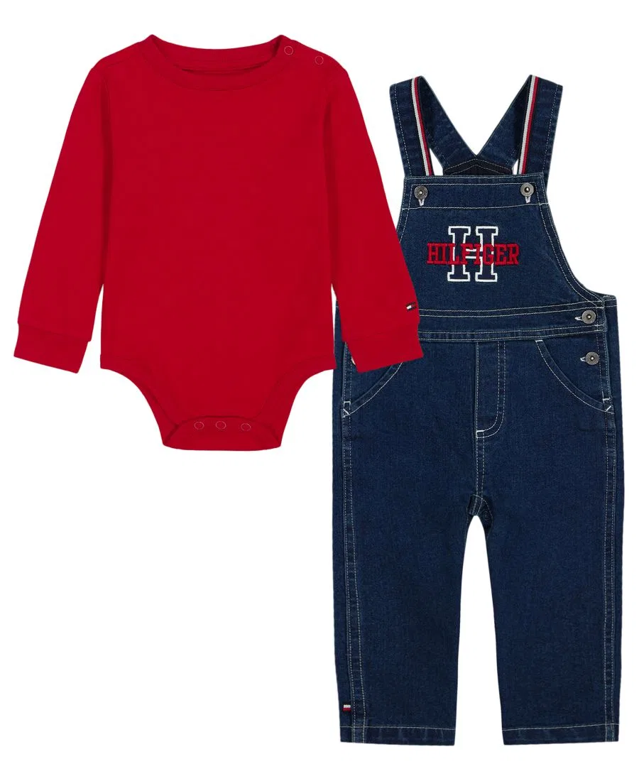 Комплект из джинсового комбинезона и боди с длинным рукавом Tommy Hilfiger, Denim/Red — фото 3