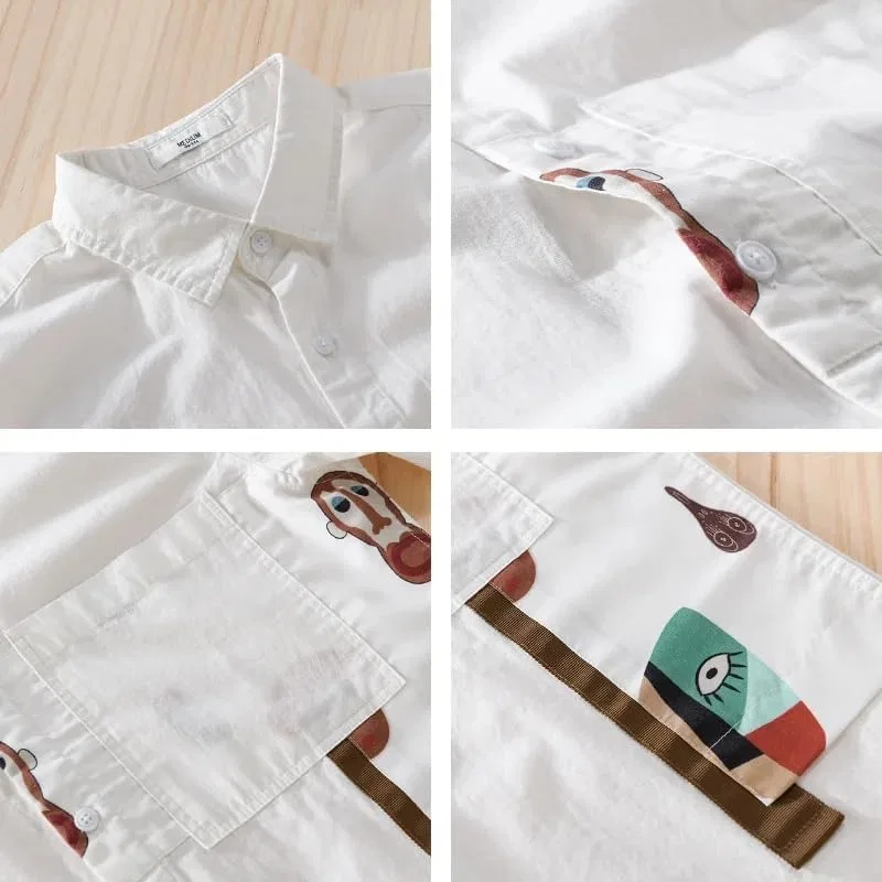 Мужская рубашка с заплаткой кармана Casual Cotton Shirt, White — фото 3