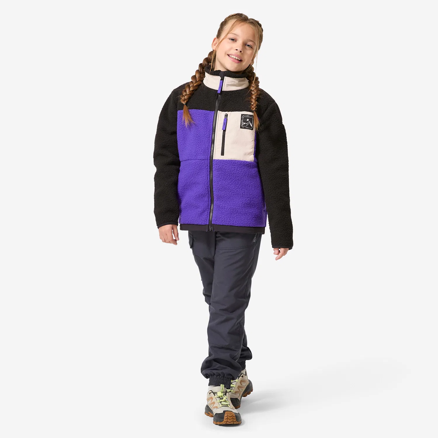 Детская флисовая куртка с начесом Sherpa NH 900 Quechua, Electric Purple Black — фото 2