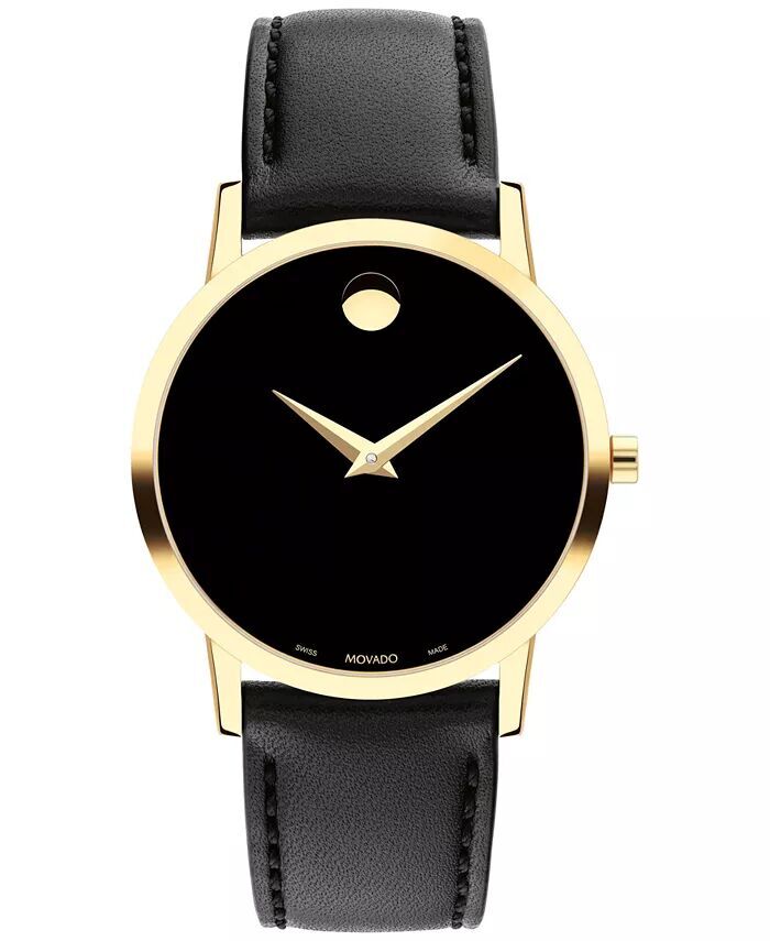

Женские часы Swiss Museum с классическим черным кожаным ремешком, 33 мм Movado