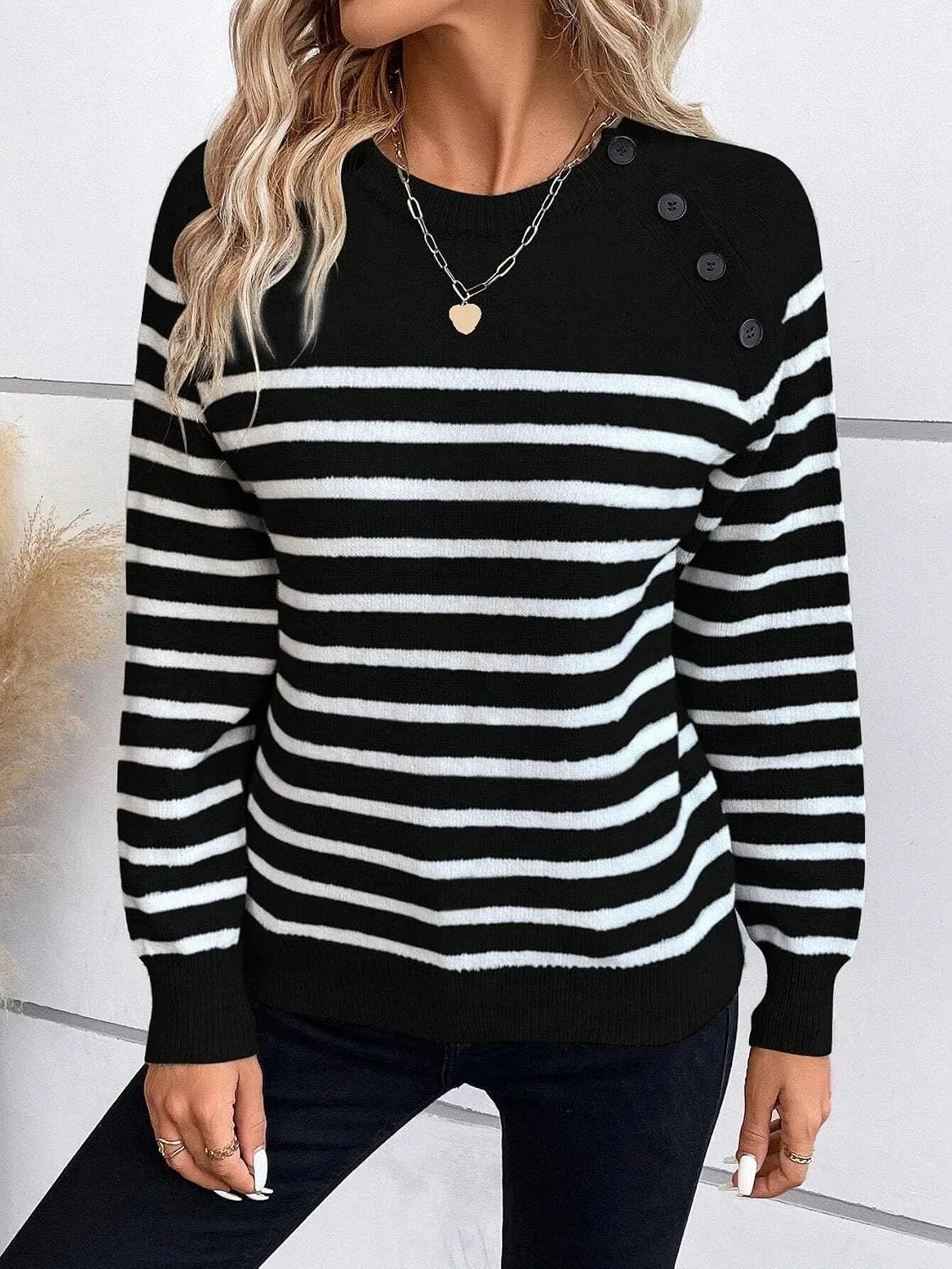 Женский свитер с длинным рукавом, Striped Pattern, чёрный — фото 3