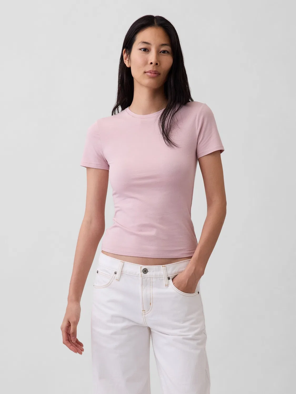 Футболка облегающая Gap Pink Close Knit Jersey Short Sleeve, розовый
