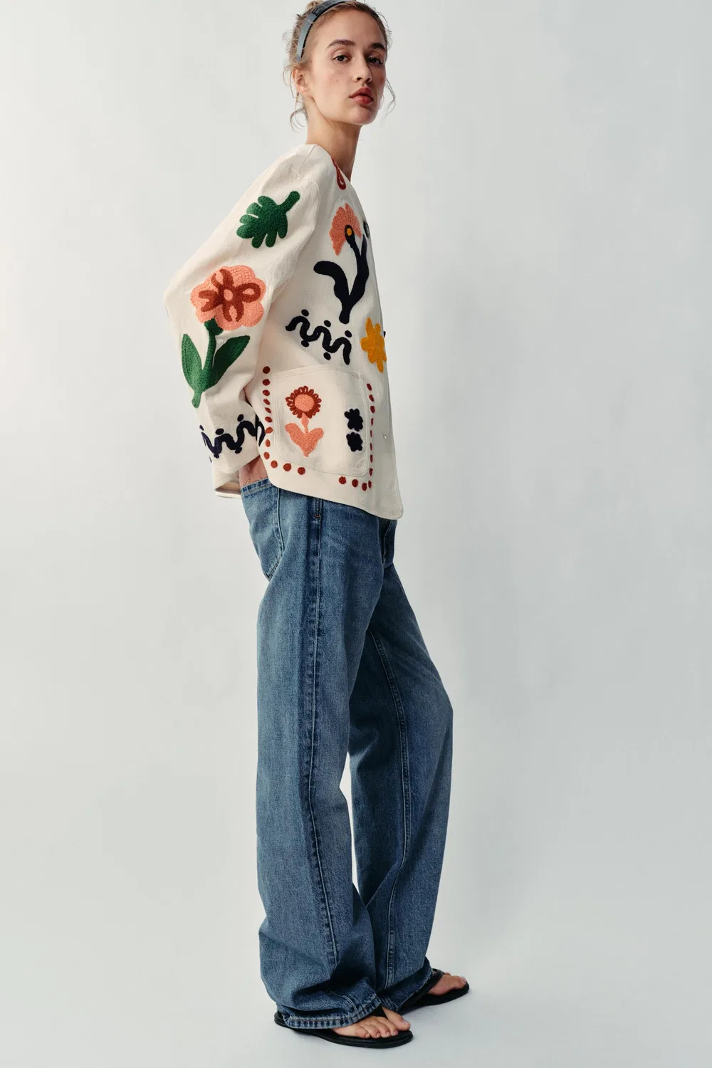 Куртка с цветочной вышивкой ZARA, Ecru — фото 4