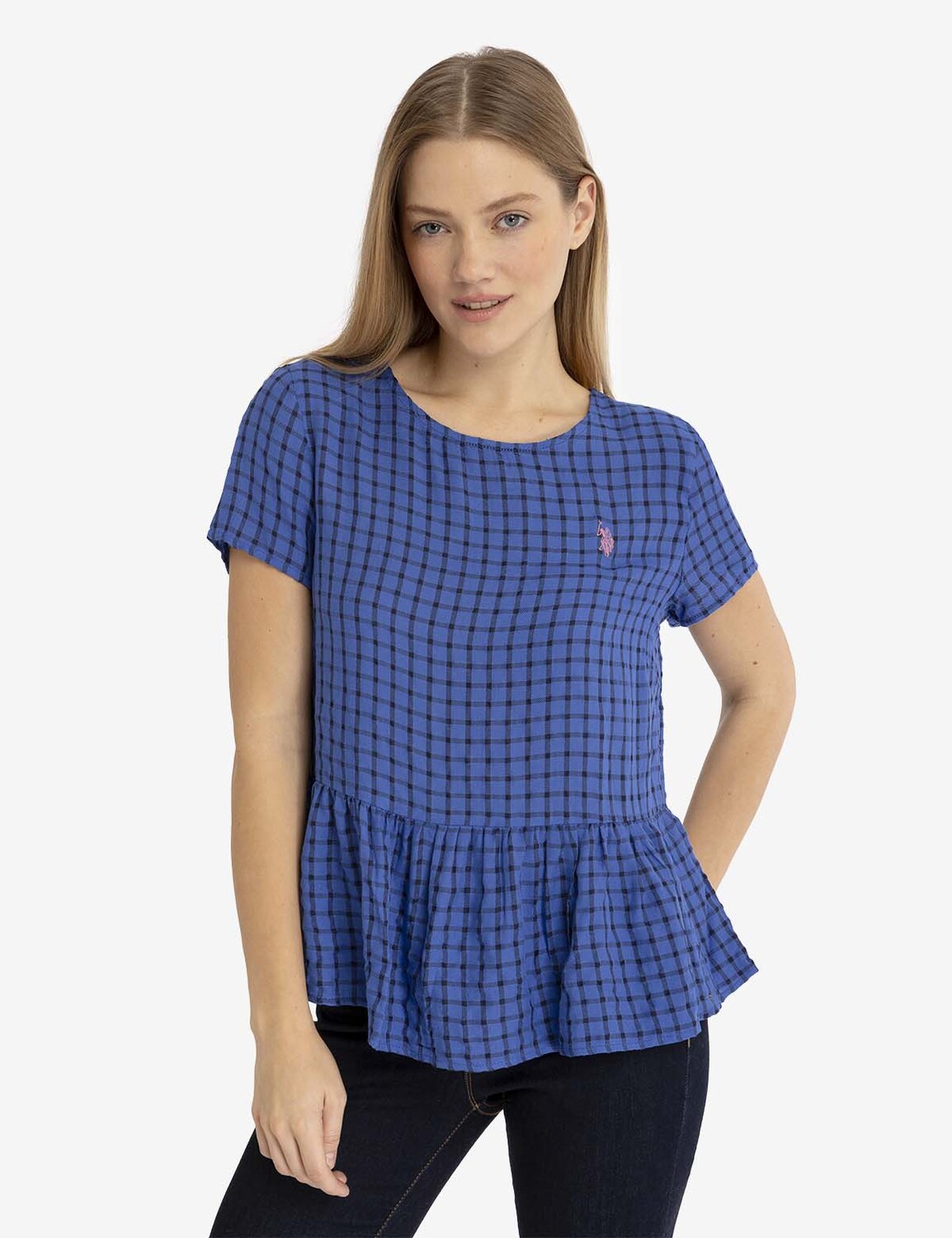 

Топ U.S. Polo Assn.Short Sleeve Peplum Grid, синий
