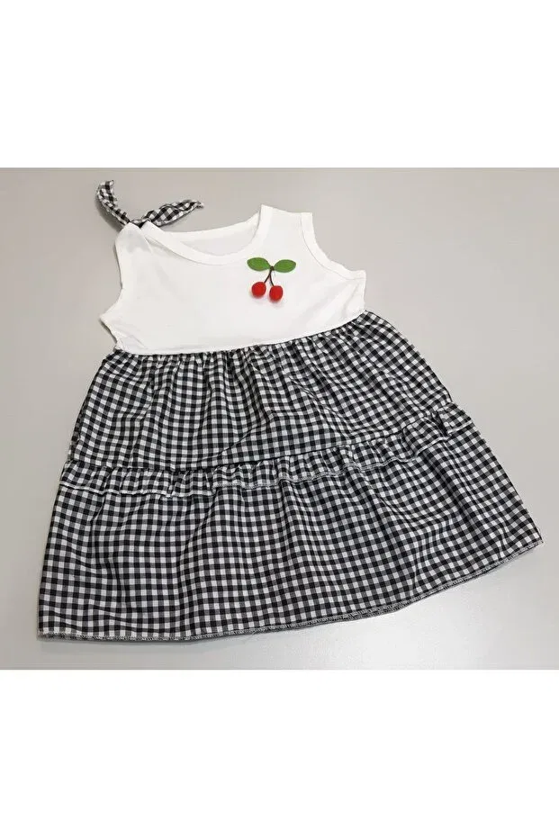 Детское платье для девочек с принтом Shoulder Tie Summer Cherry Sönmez Baby, Black Ecose