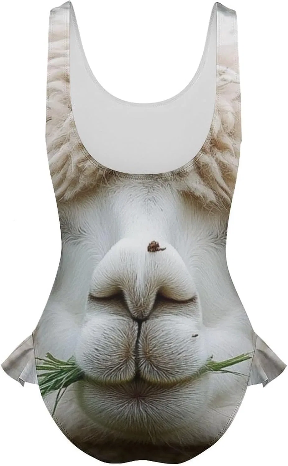Женский цельнокроеный купальник с воланами Hawaiian Novelty Watercolor Flowers Print, Alpaca — фото 4