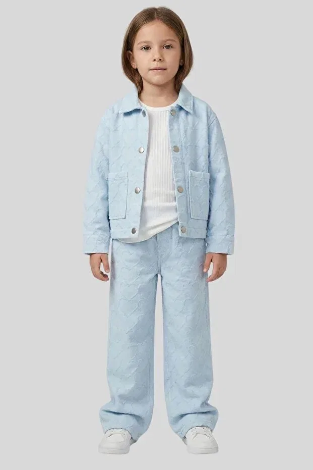 Детский жакет для девочек с принтом Girl'S Heart Embossed Jacquard Denim Jacket Ww Waka Waka Kids Store, Blue — фото 3