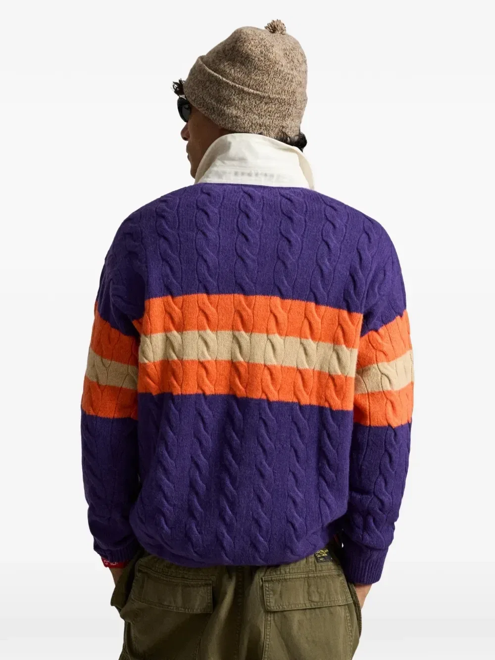 Свитер регби с объемным кабельным узором свободного кроя POLO RALPH LAUREN, фиолетовый — фото 4