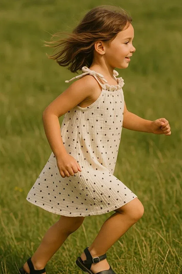 Детское платье для девочек хлопковое Polka dot muslin girl's dress Bondberro, Black Polka Dot