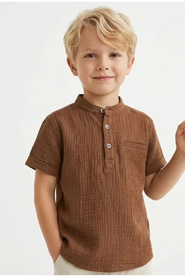Детское платье-рубашка с коротким рукавом хлопковое Babylory Kdis Store, Brown — фото 2