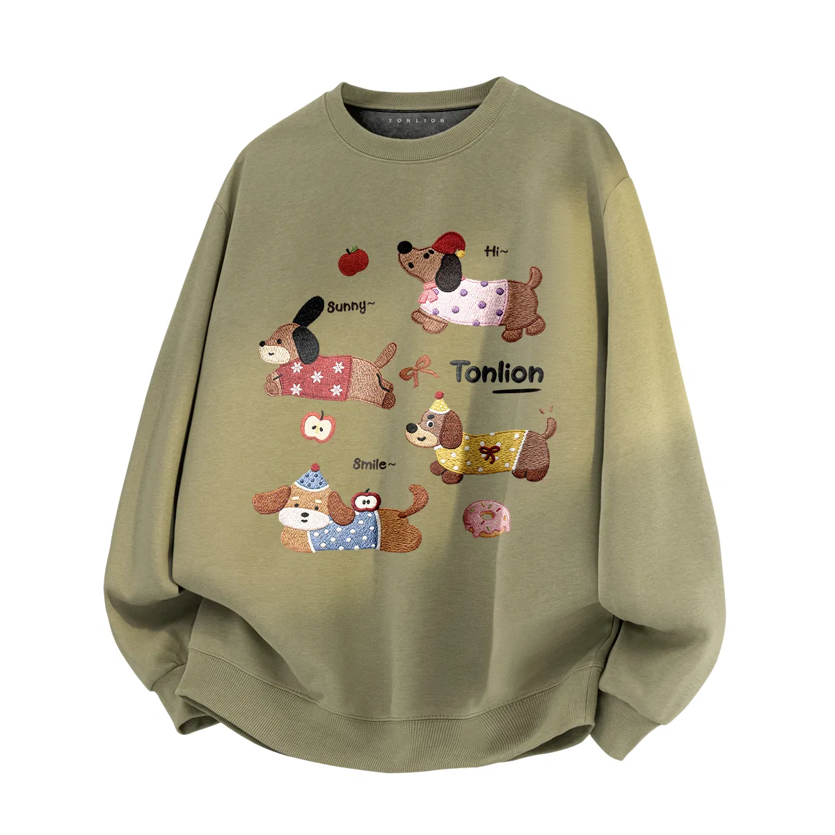 Детский свитшот с принтом Tonlion Cute Puppy Print, Цвет 420G加绒 Gray Bean Green