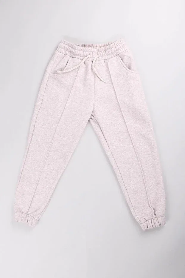 Детские спортивные штаны с эластичным поясом Comfortable unisex children's sweatpants with elastic waistband, fleece inside and pockets Perendi, Beige — фото 2