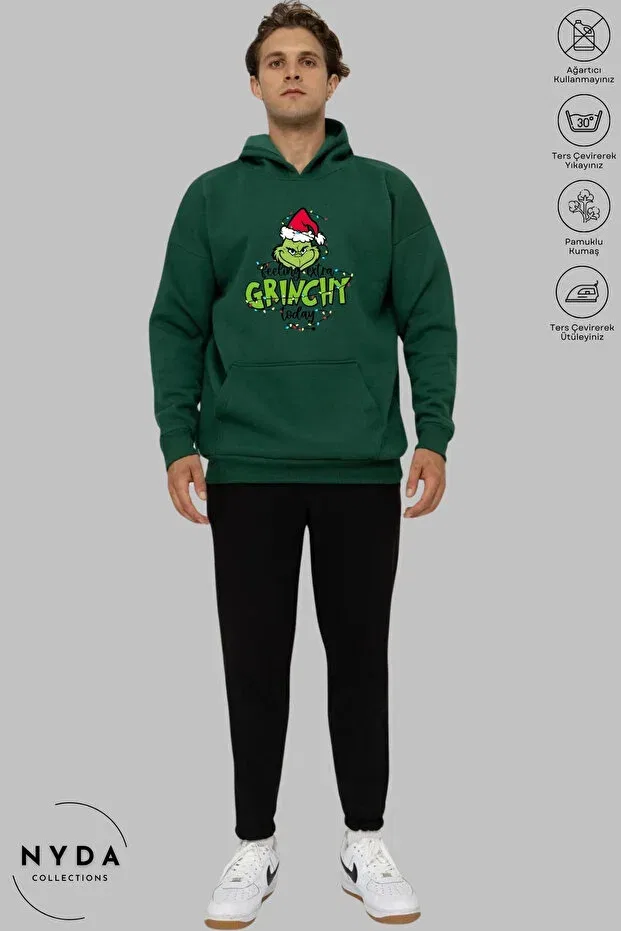 Детское худи оверсайз с принтом Feel Grinch Christmas Nyda Collections, Green — фото 3