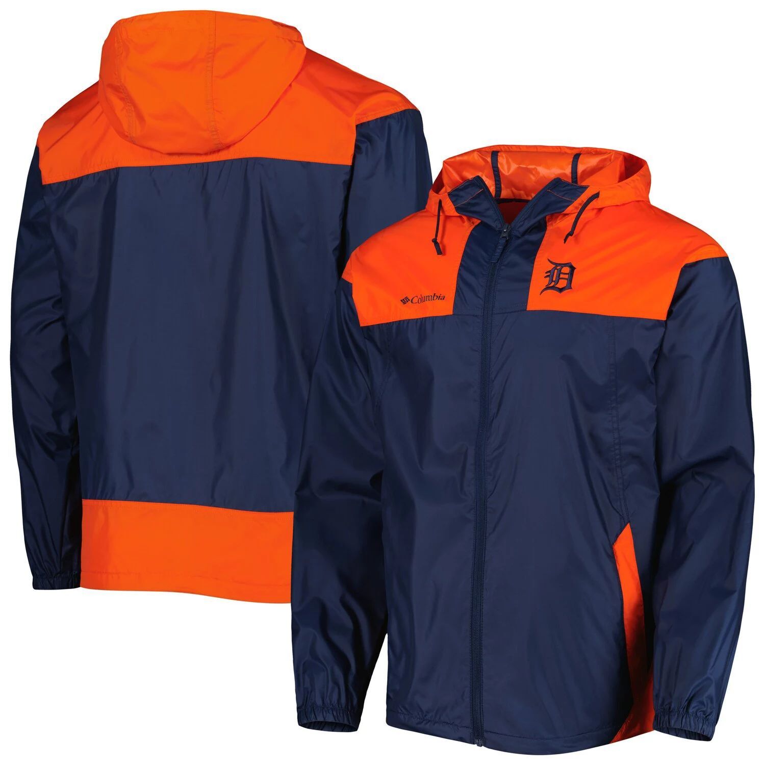 

Мужская ветровка с молнией во всю длину Columbia Navy/Orange Detroit Tigers Omni-Shade Flash Forward Challenger