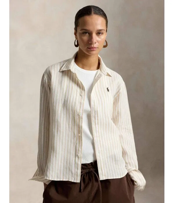 Женская рубашка из льна Polo Ralph Lauren, бежевый