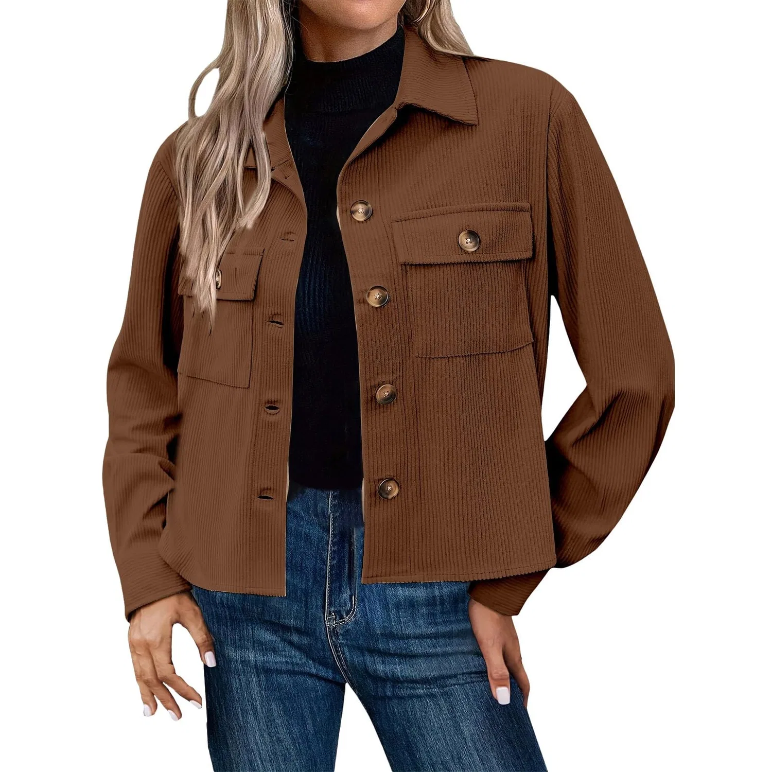 Женский джинсовый пиджак с длинным рукавом Corduroy Shacket, Marrone
