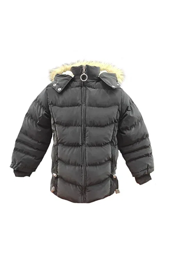Детское зимнее пальто для девочек с капюшоном Lifeformoda, Black — фото 2