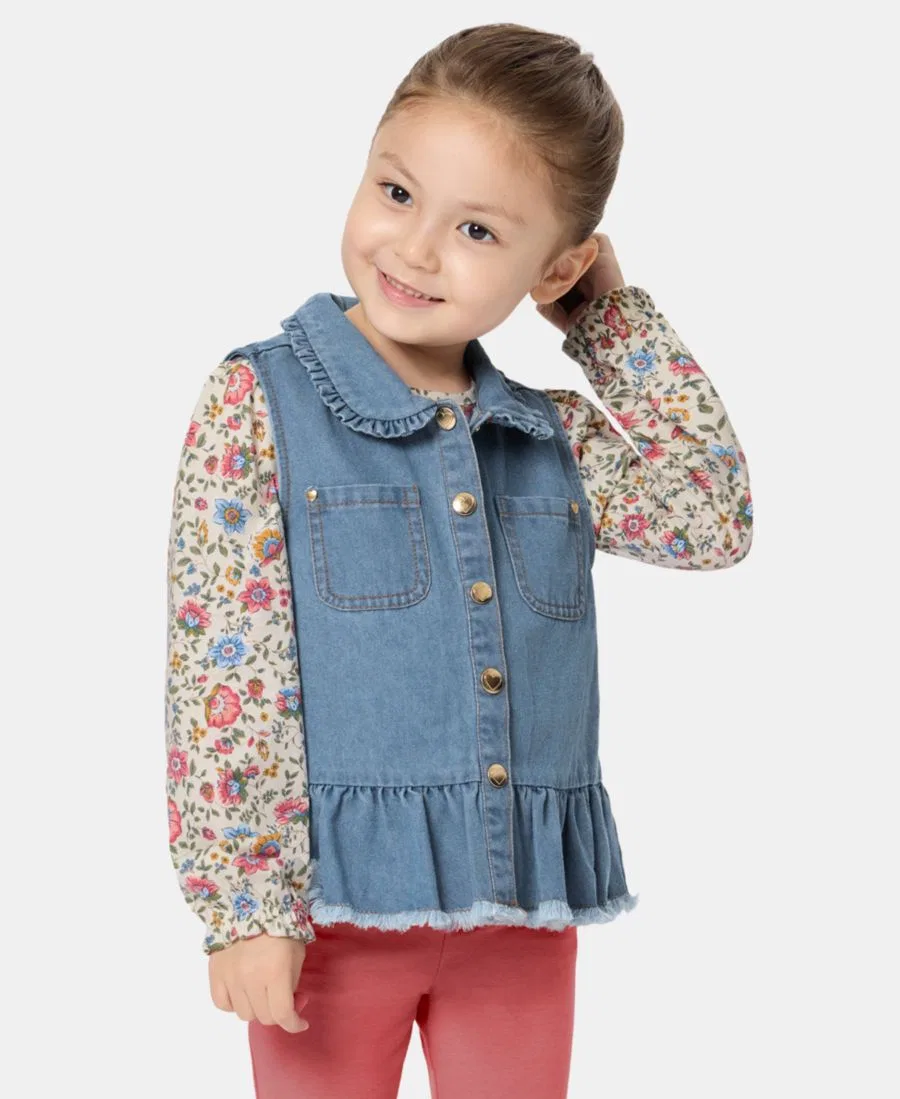 Комплект из джинсового жилета, топа с длинным рукавом и леггинсов, Toddler Girls' 2T-5T Kids Headquarters, Denim — фото 2