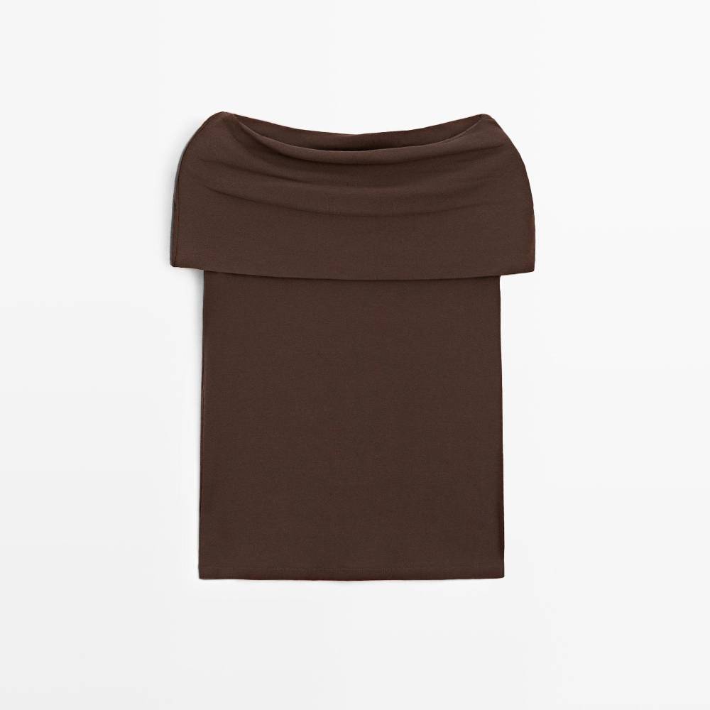 Топ Massimo Dutti Cotton Off-The-Shoulder, коричневый
