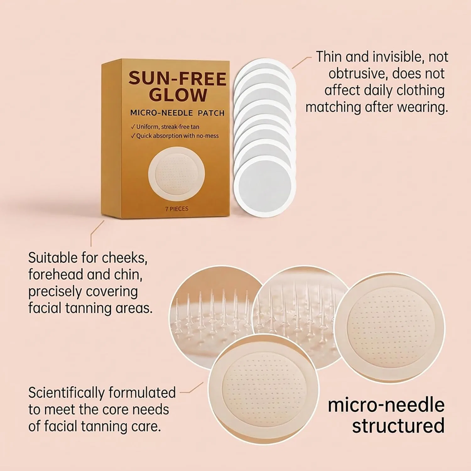 Патчи для загара Sun Free Glow Patch с микроиглами Generic, 4Pcs — фото 3