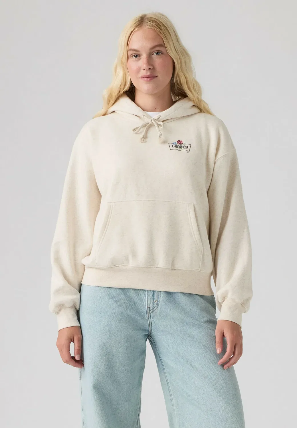 Худи Gr everyday 2.0 с черно-белой вышивкой - худи Levi'S, Hoodie Bw Embroidery Oatmeal Heather Grey - Neutra