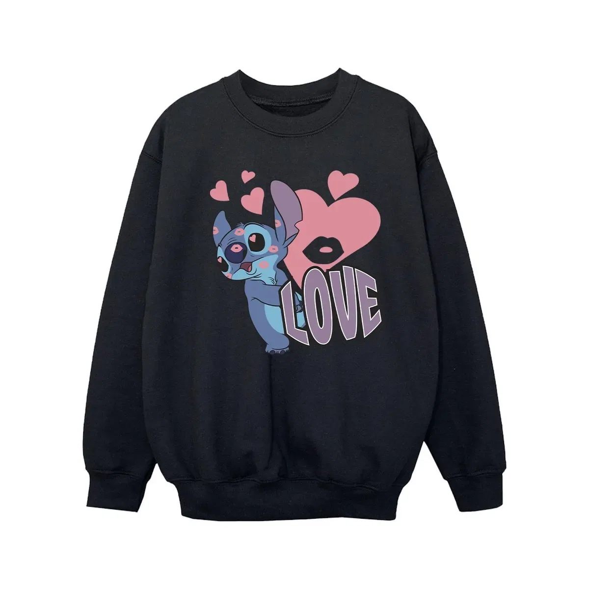 Детский свитшот с принтом Love Hearts Lilo & Stitch, Black — фото 2