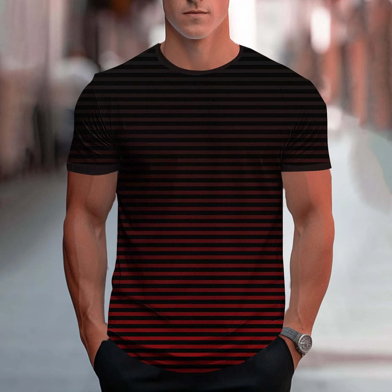 Мужская футболка с градиентом Striped T-Shirts, Red — фото 2