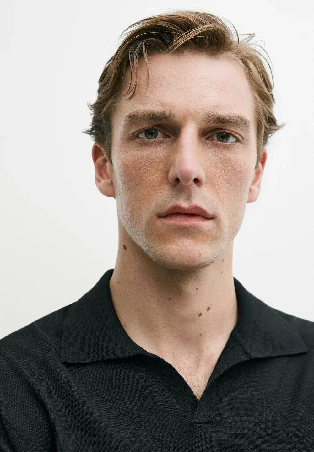 Вязаный поло-свитер с ромбовидным узором - рубашка поло Massimo Dutti, Black — фото 4