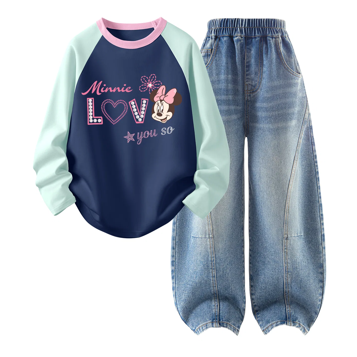 Детский комплект спортивной одежды с принтом Dapple Nini Disney, Dapple Nini Rice Red+Solid Color Denim Blue — фото 3