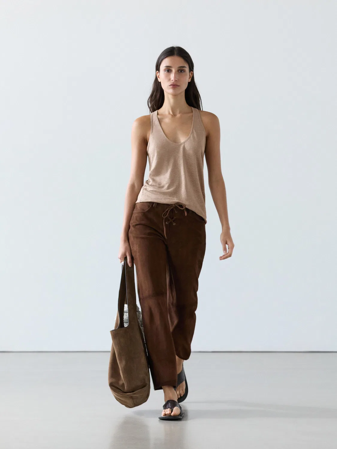 Топ на бретельках из 100% льна Massimo Dutti, Stone
