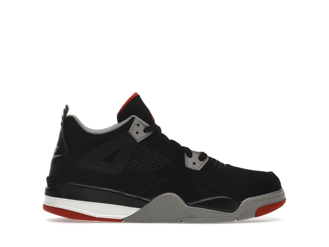 Детские кроссовки для мальчиков с верхом из кожи и сетки Jordan 4 Retro, Black/Fire Red-Cement Grey-Summit White