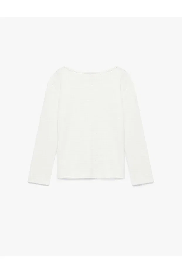 Детское для новорожденных футболка с длинным рукавом Viscose blended long sleeve crew neck basic t-shirt Koton, Ecru — фото 4