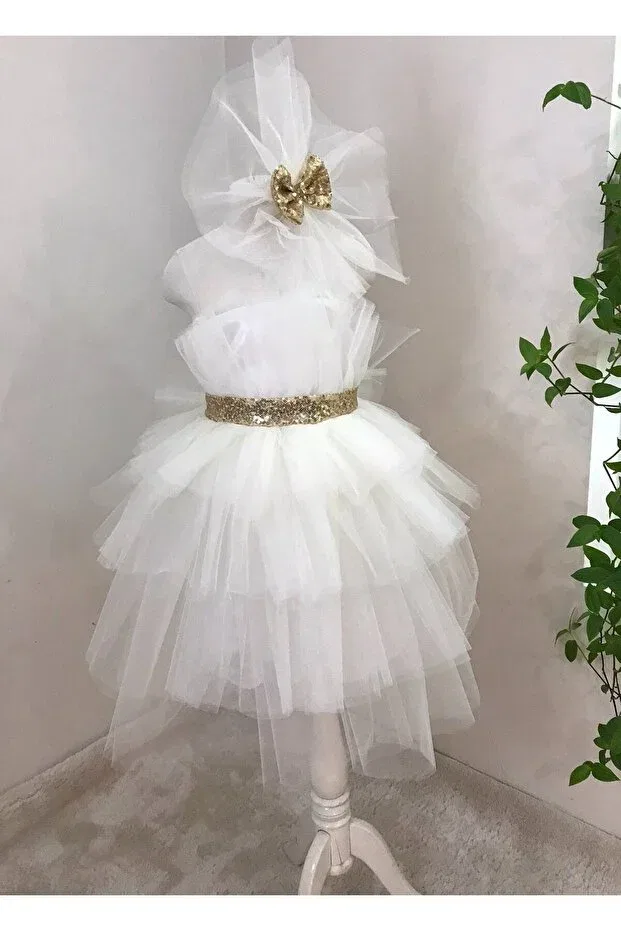 Детское вечернее платье для девочек без рукавов Girl'S evening dress Melis Çocuk, Ecru — фото 4