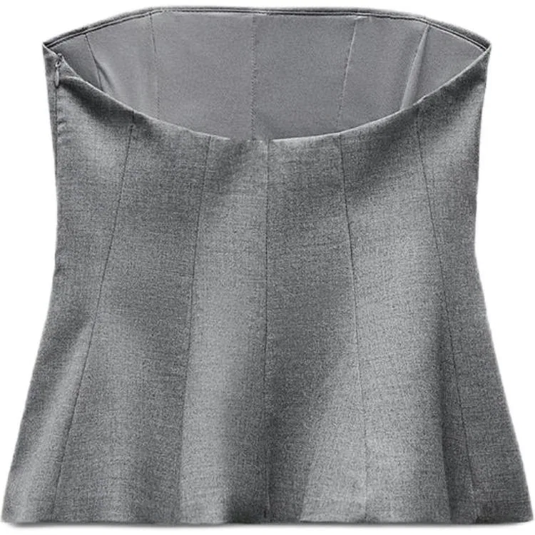 Женский топ без бретелек ZARA, Серый — фото 3