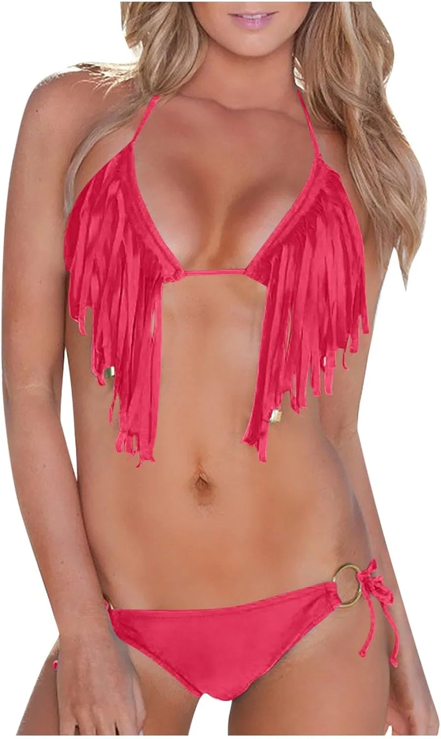 Женский бикини комплект с бахромой, Hot Pink