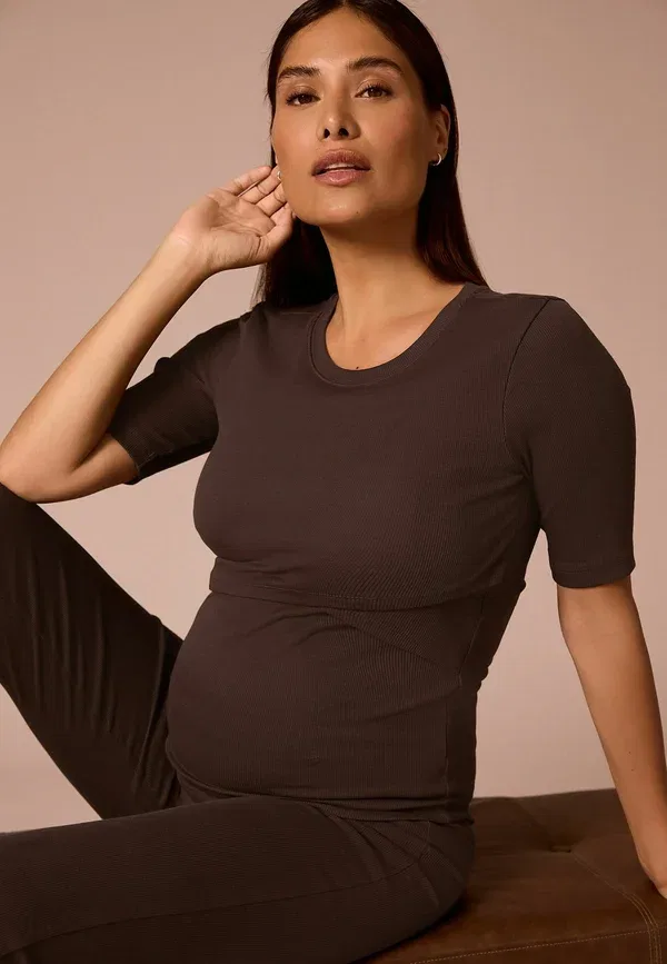 Футболка для кормления хлопковая Maternity nursing fitted short sleeve t-shirt Next, chocolate brown, коричневый/шоколадный — фото 4