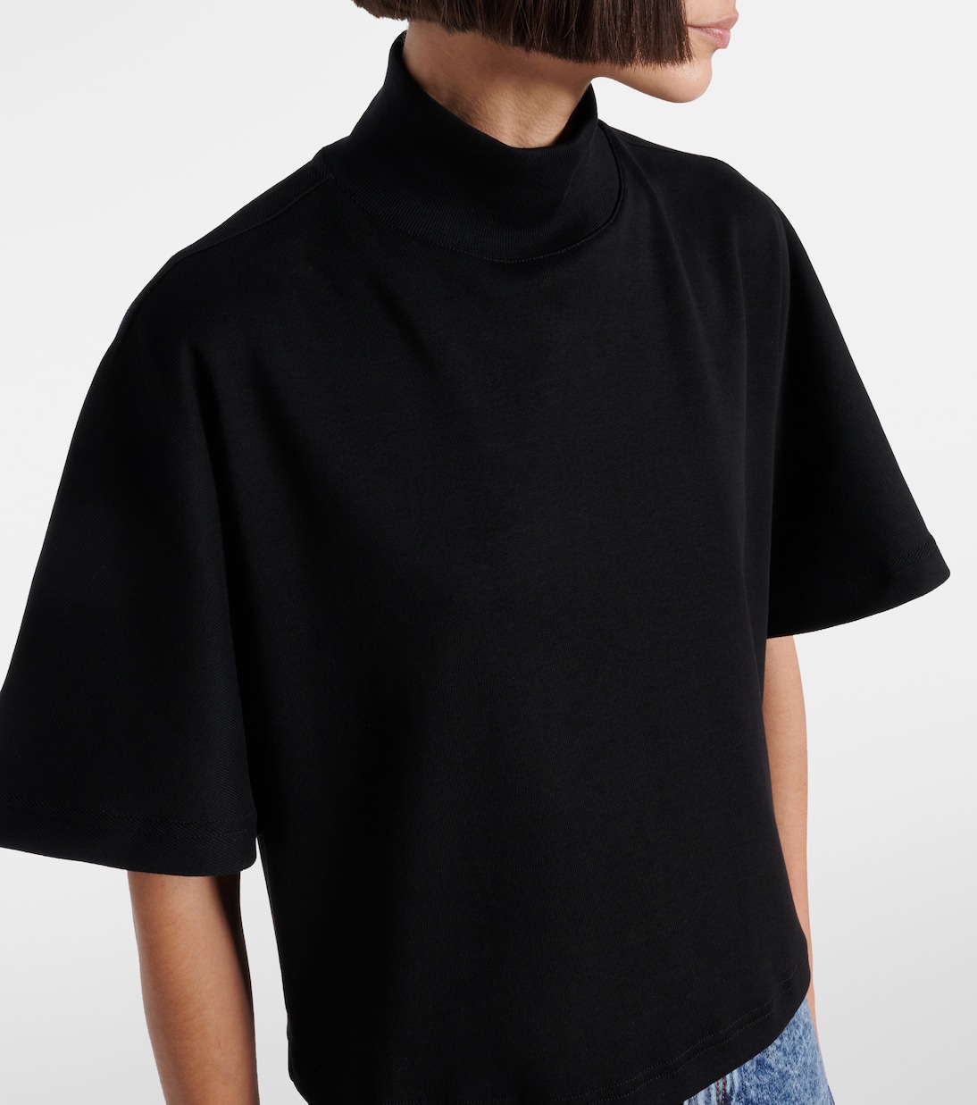 Хлопковая футболка с высоким воротником из джерси Alaïa, Noir Alaia — фото 4