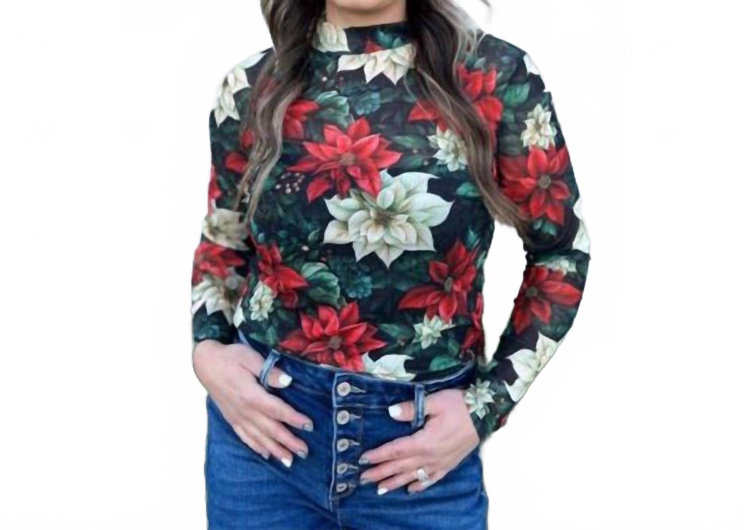 

Футболка Meet Me Under The Poinsettia Mesh Top In Holiday Floral Sterling Kreek, Holiday Floral