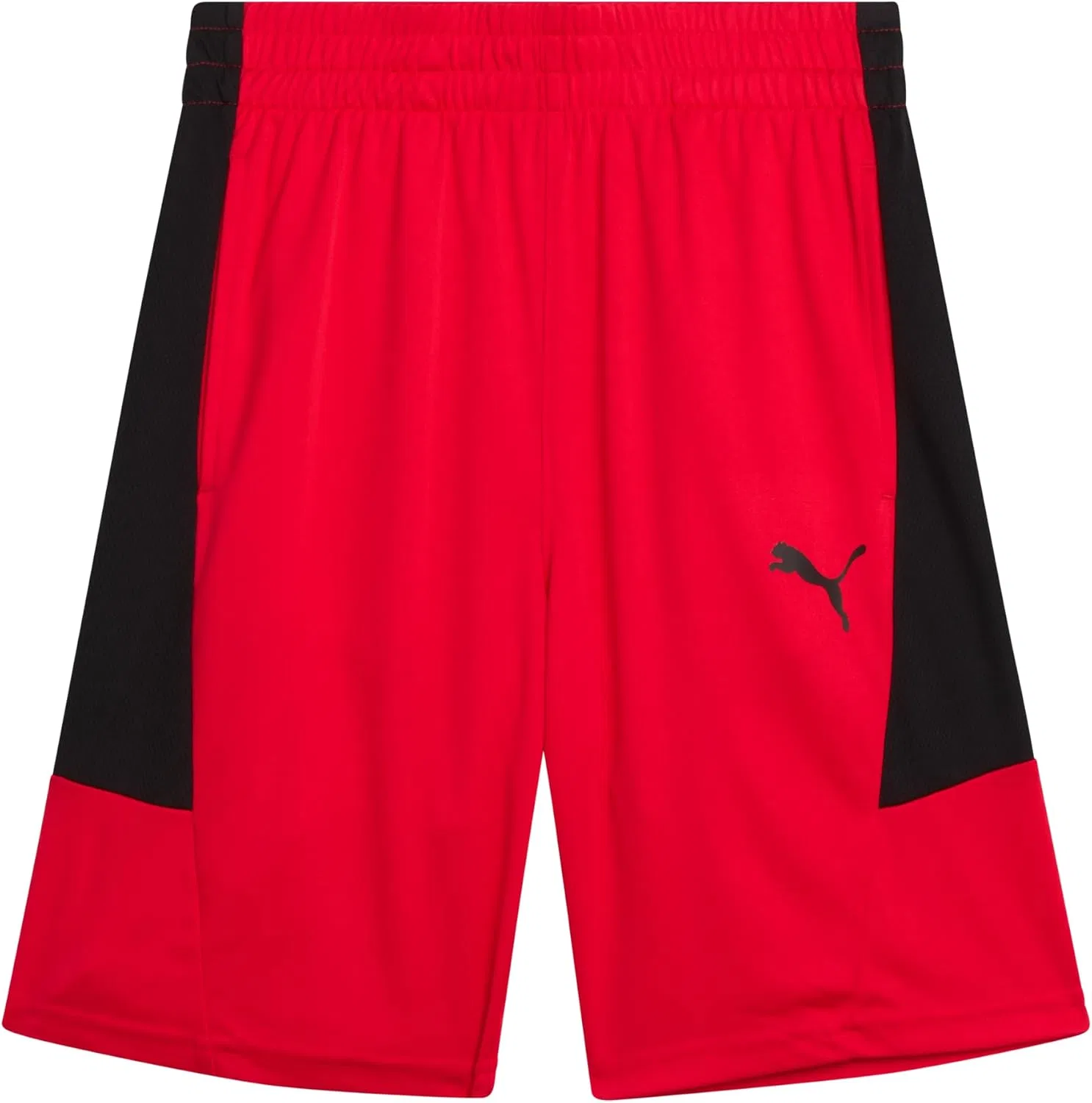 Детские спортивные шорты PUMA для мальчиков - быстросохнущие, дышащие, из трикотажа интерлок, с карманами (размеры: 4-20), красный/черный