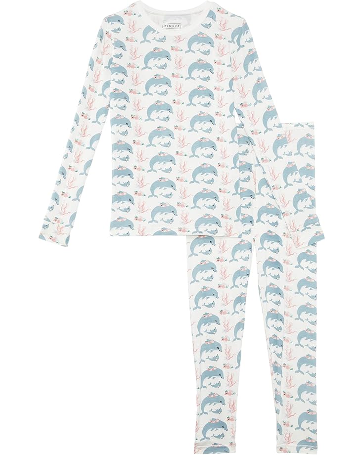

Пижама Kickee Pants Kids Print Long Sleeve Pajama Set, цвет Natural Dolphins