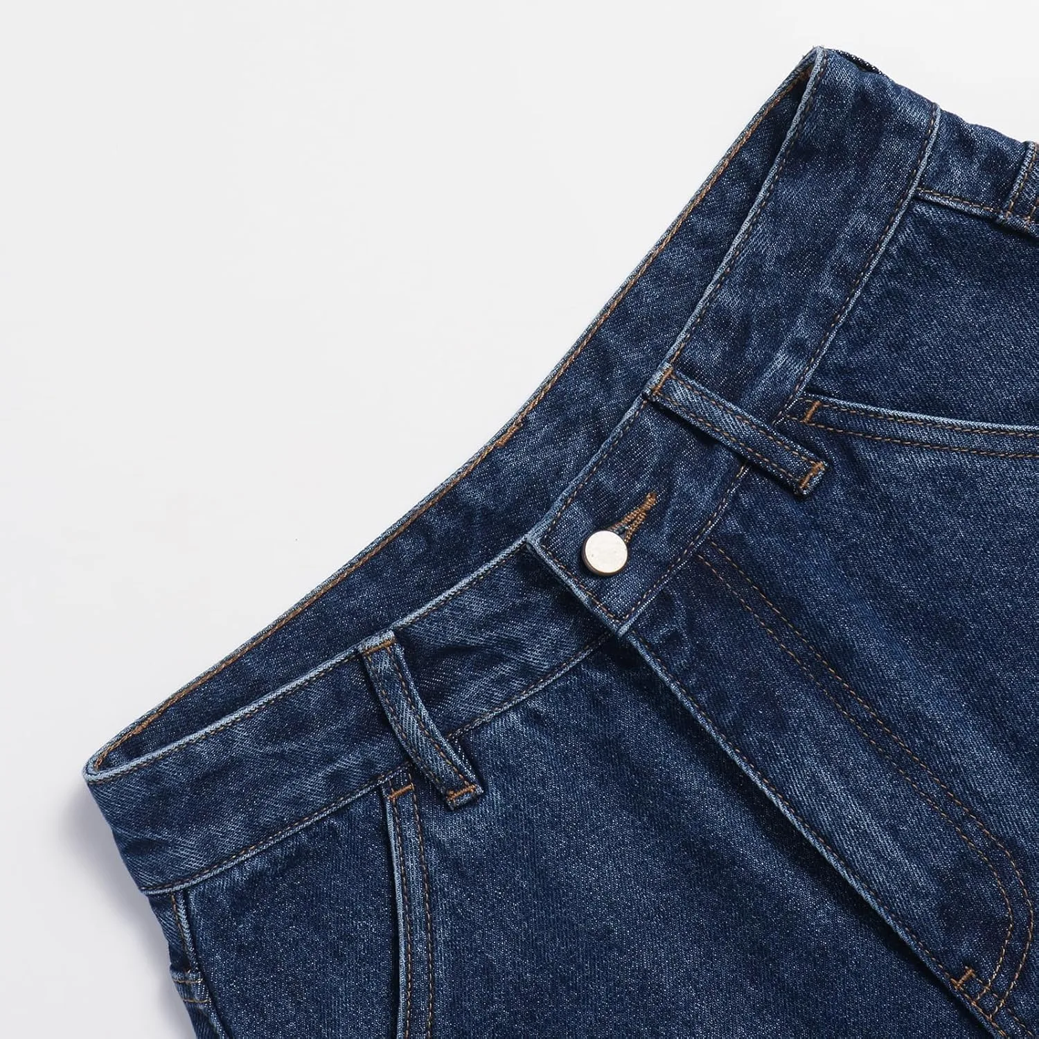 Женские джинсы-карго прямые свободные с клапанами на карманах, индиго — фото 3