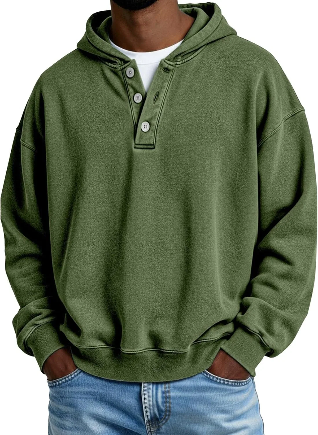 Худи мужское с капюшоном, однотонное, Vintage, Blackish Green
