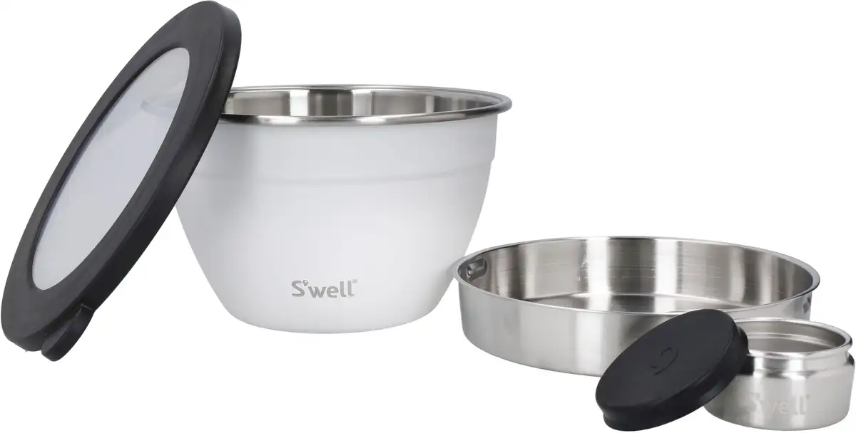

Салатница S'well "S'well Calacatta Gold Salad Bowl Kit, 1,9 л ", 3 предмета, изготовлена ​​из нержавеющей стали, технология Therma-S'well, с внешней оболочкой с вакуумной изоляцией 21х12 см, белый