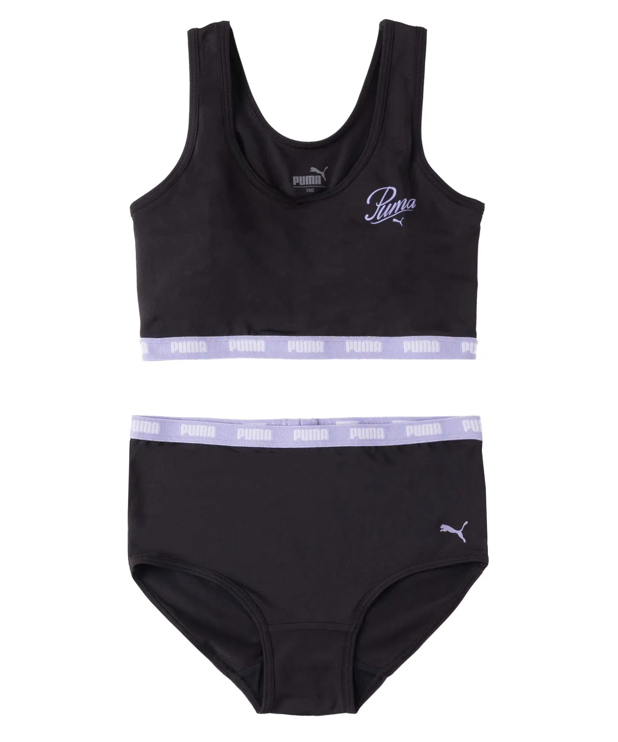 Спортивный бюстгальтер PUMA Girls Brand Logo полуторка с шортами, полиэстер, черный