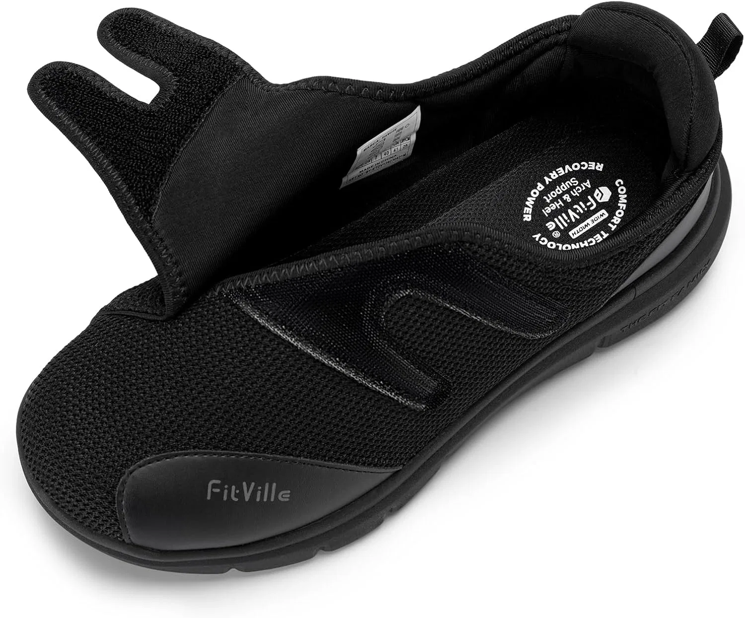 Мужская реабилитационная обувь FitVille Extra Wide с регулируемой шириной, удобная обувь для ходьбы, тапочки для пожилых людей, обувь с бинтами, оздоровительная обувь, Black Velcro — фото 2