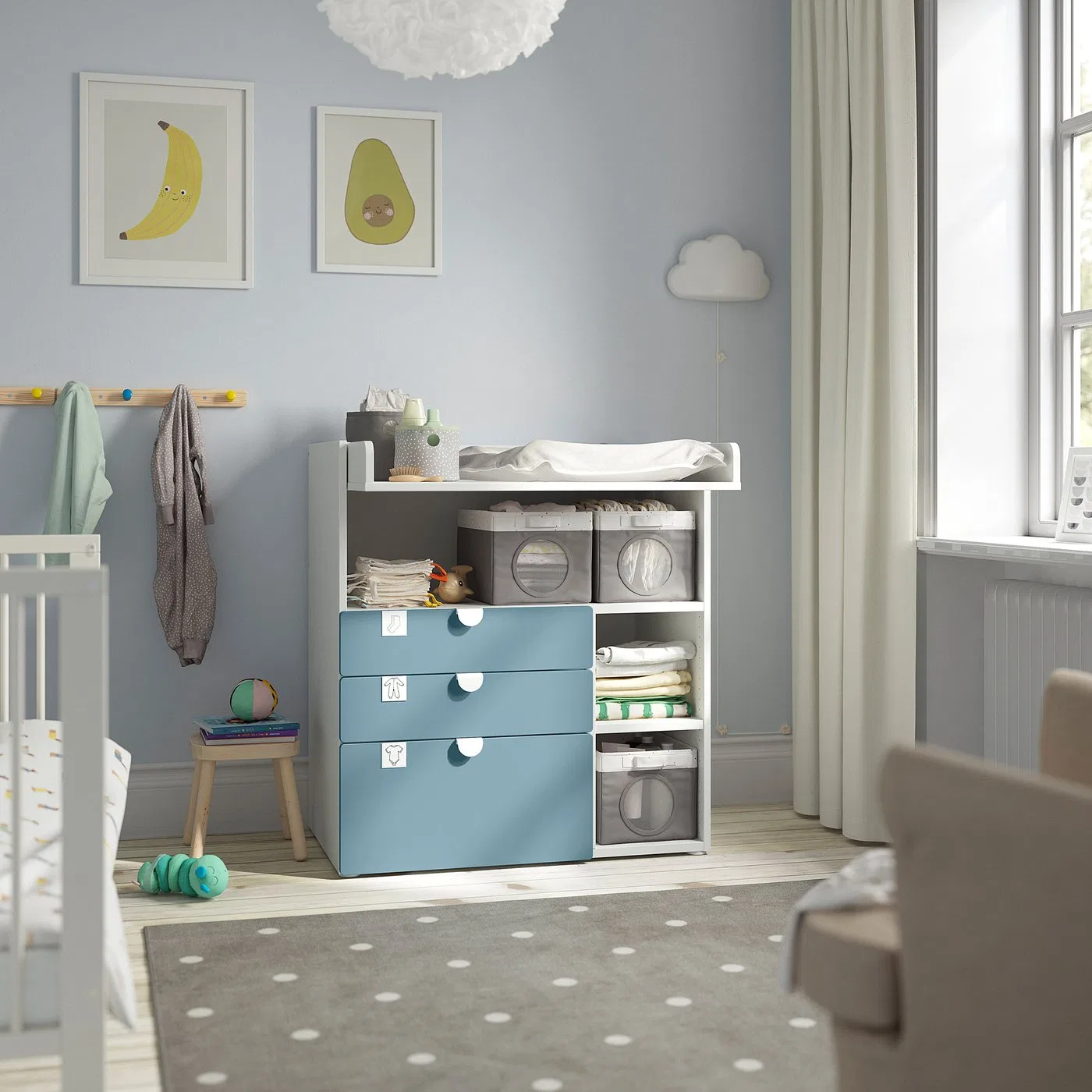 IKEA SMÅSTAD Пеленальный столик, бело-голубой, с 3 ящиками, 90x79x100 см — фото 3