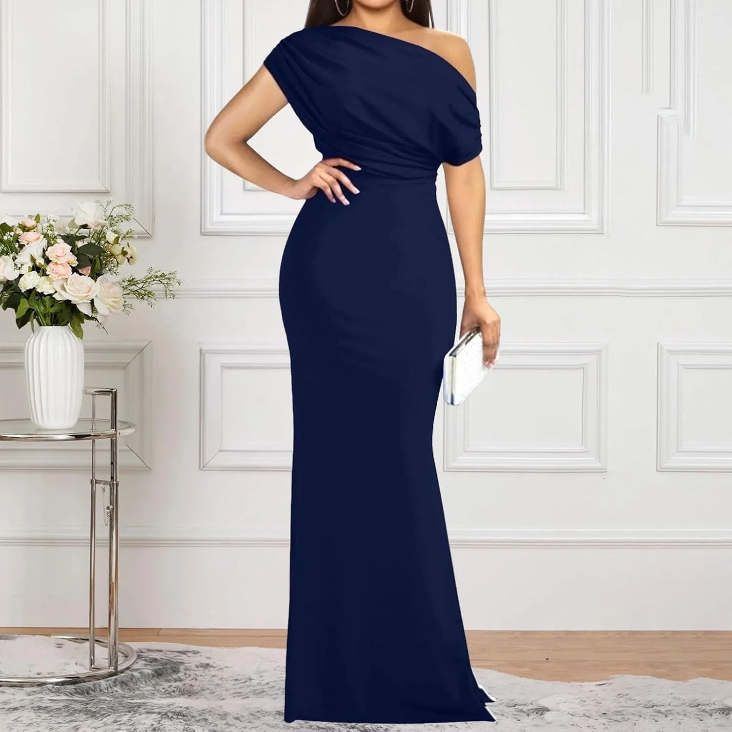 Вечернее платье с открытыми плечами Bodycon, Navy Blue — фото 3