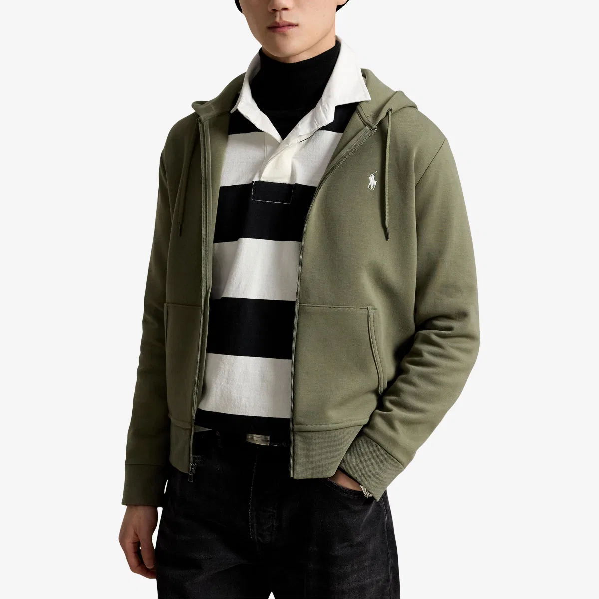 Худи из хлопковой смеси с вышитым логотипом бренда, на молнии Polo Ralph Lauren, оливковый — фото 3